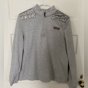 Vineyard vines grey, with sequins 1/4 zip pullover